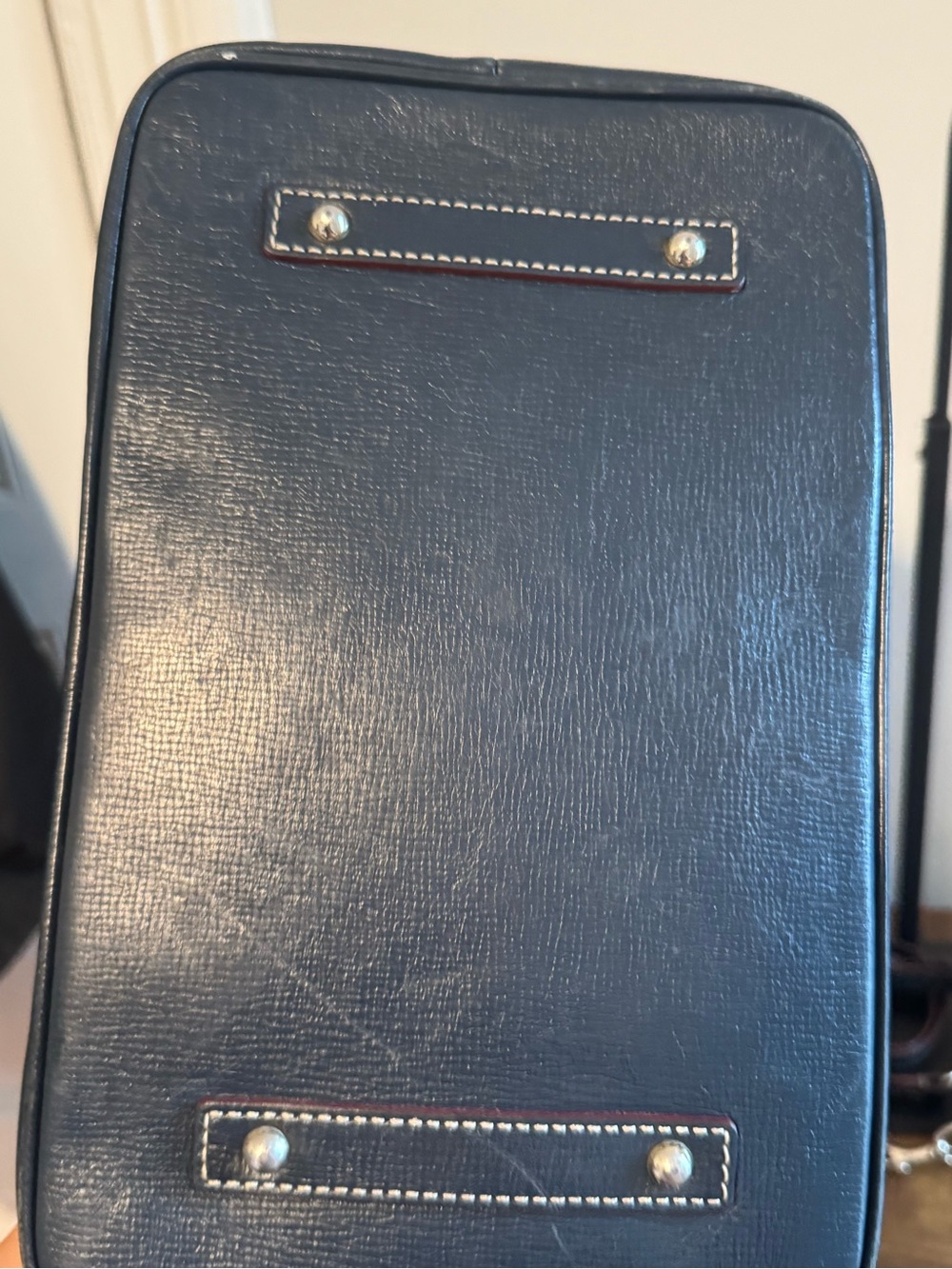 Dooney & Bourke Navy Embossed Leather Satchel with Removable Strap - Picture 6 of 12
